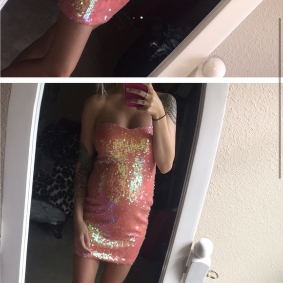 Sequin peach homecoming prom dress - Picture 3 of 3